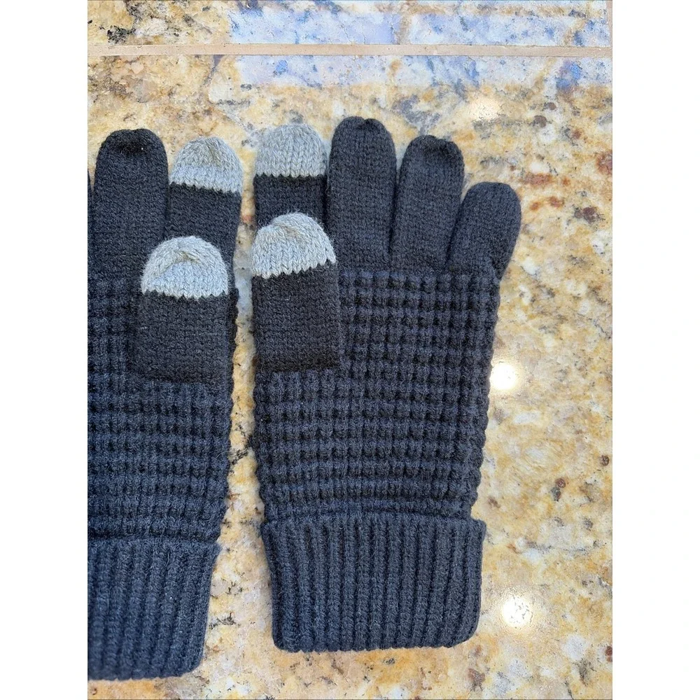 AllSaints‎ Black/Gray Knit Gloves Unisex Youth 7-10Y Winter Snow Ski Outerwear